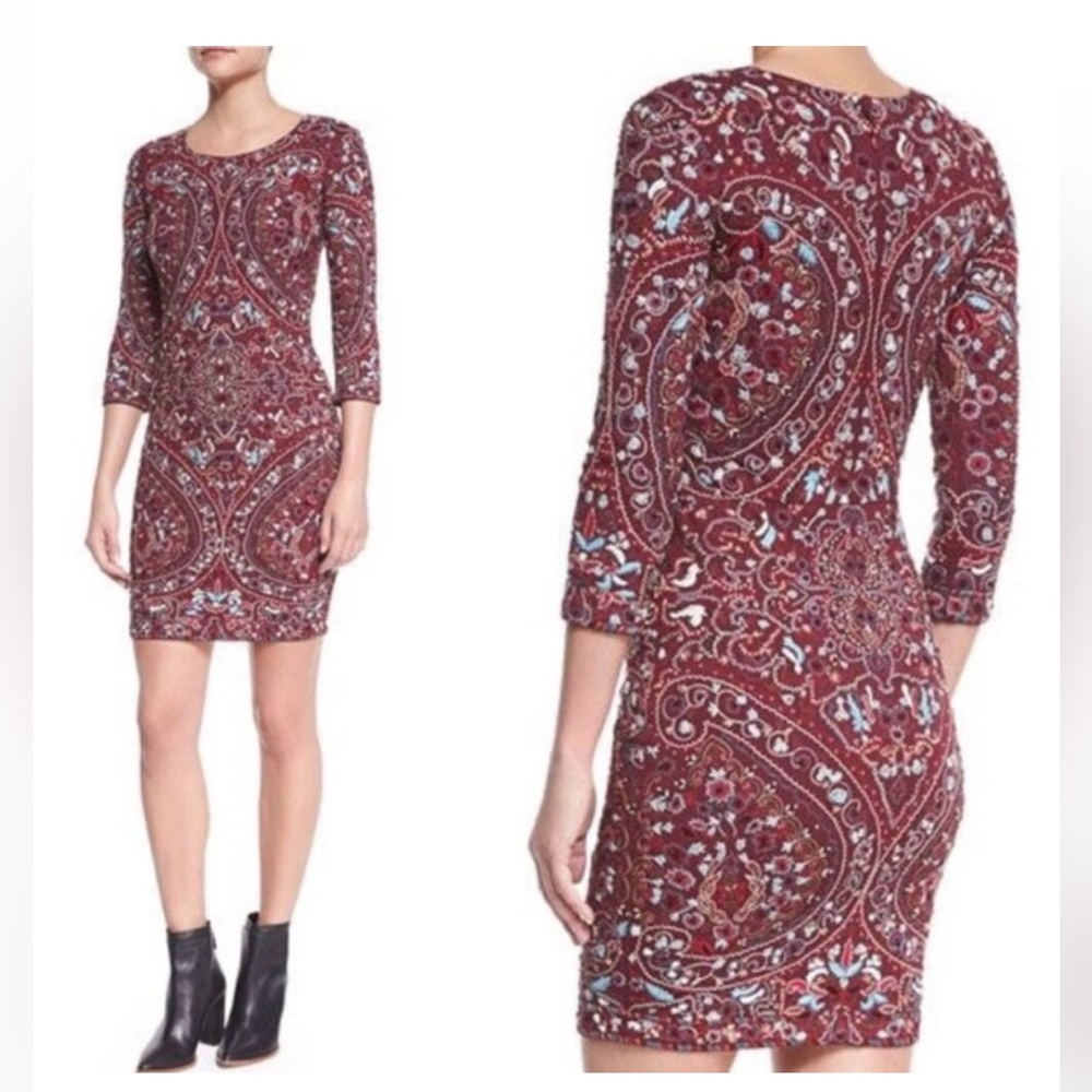 NWOT Haute Hippie Paisley Embroidered Dress Size 4 Merlot deep red burgundy